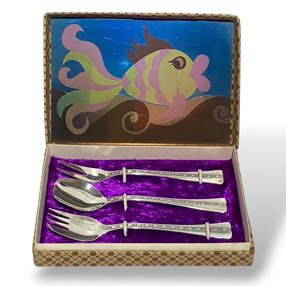Vintage Russian Soviet USSR 916 Silver Dessert Forks Spoon 3pc Set with Gift Box